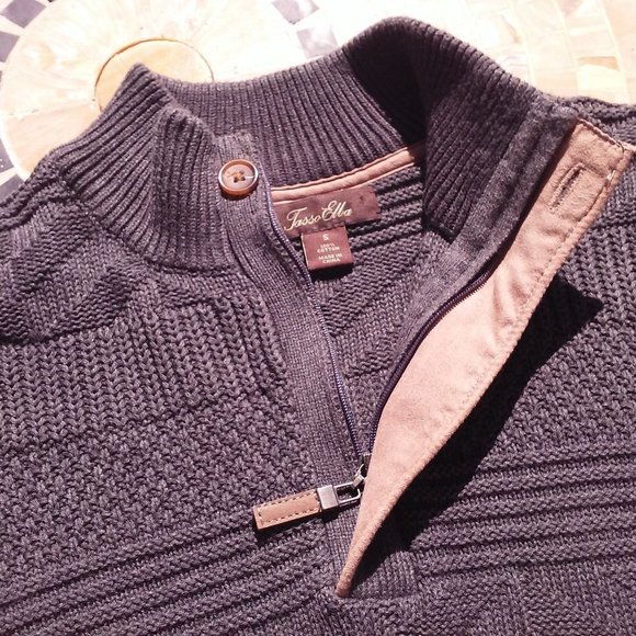 Y2K Tasso Elba Textured Knit Sweater Unisex Men's -S Ribbed Mock Neck Zip Grey - Picture 7 of 11